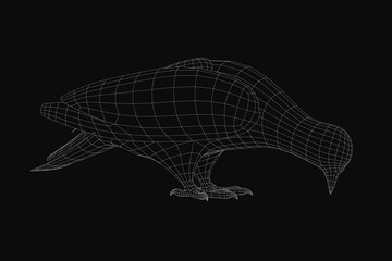 Poster - A majestic eagle in wireframe 3D model stands out against a black background, showcasing intricate details and realistic rendering. The geometric design highlights the bird's powerful wings and sharp.