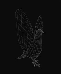 Poster - A 3D wireframe pigeon model stands out against a black background with realistic detailing. The geometric mesh structure highlights the bird's form while maintaining a sleek, modern aesthetic.