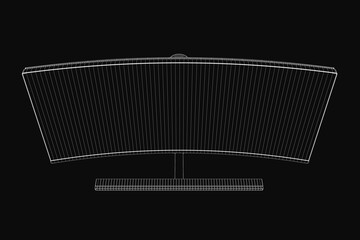 Fototapete - A sleek black and white wireframe drawing of a curved TV with a thin bezel stands out against a dark background. The minimalist design highlights the monitor's modern aesthetic and smooth contours.