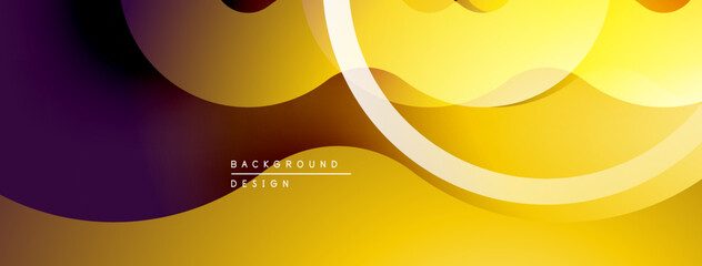 Aufkleber - Abstract background features layered shapes, gradients. Yellows, purples blend creating dynamic visual effect. Modern design element.
