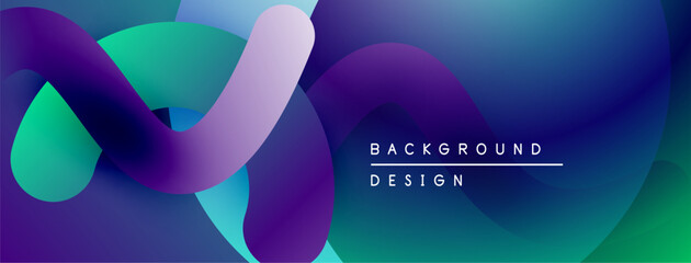 Poster - Abstract fluid shapes blend, creating vibrant gradients. Purple, blue, teal hues dominate design. Modern aesthetic.