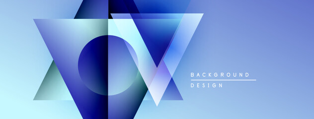Poster - Abstract geometric shapes, blue gradients, modern design. Minimalist composition creates dynamic visual effect. Background suitable for presentations.