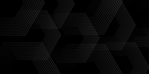 Fototapete - Abstract grey lines on black background with luxury shapes square background. Modern pattern elegant gray line template background. Vector black abstract background lines striped metallic concept.
