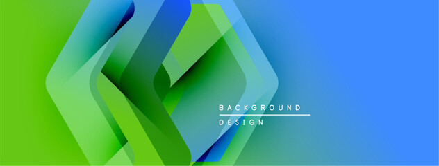 Aufkleber - Abstract geometric layers create vibrant gradient effect. Modern design elements suggest depth, movement, innovation. Blue, green hues dominate composition.