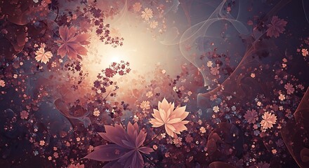 Poster - Ethereal floral fractal art with soft light and delicate flower details creating a magical dreamy
