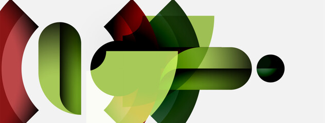 Aufkleber - Abstract composition. Overlapping shapes, green, red hues create dynamic visual interest. Minimalist design, modern aesthetic.