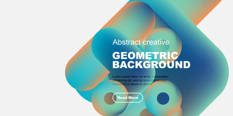Leinwandbilder - Abstract geometric background features vibrant turquoise, orange hues. Text reads Geometric Background, includes Read More button. Modern design.