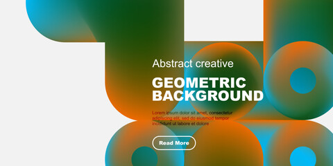Aufkleber - Abstract geometric background features vibrant overlapping shapes. Orange, teal, green hues create modern design. Text present.