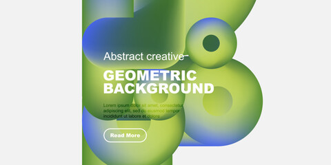 Poster - Abstract geometric background features vibrant colors, overlapping shapes, text, button. Modern design, clean aesthetic, suitable for digital projects.