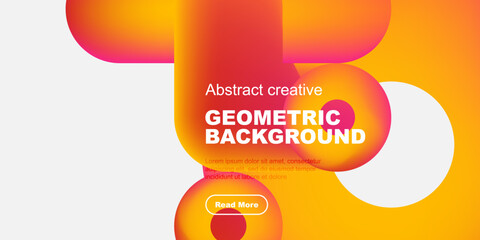 Fototapete - Vibrant geometric shapes overlap, creating dynamic background. Yellow, orange, red hues dominate design. Text invites further exploration.