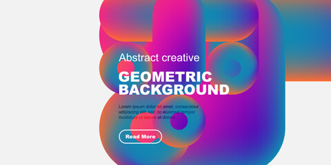 Poster - Vibrant abstract shapes overlap, creating dynamic geometric background. Text promotes further exploration. Modern design elements present.
