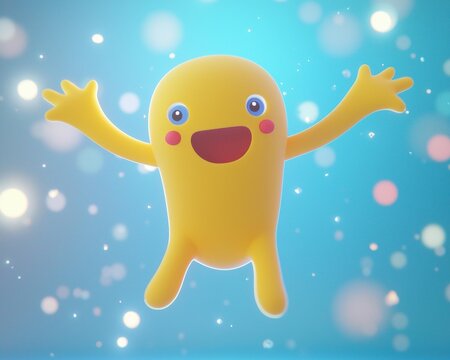 Cheerful character waving hello. AI.