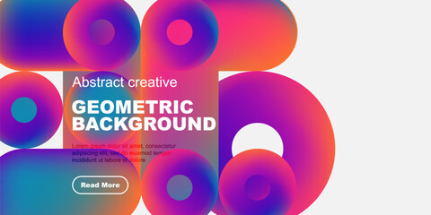Poster - Vibrant circles overlap, creating dynamic geometric background. Text block present with read more button. Modern design elements visible.