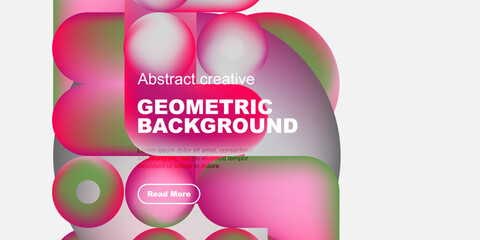 Poster - Abstract geometric background features vibrant pinks, greens, blues. Text overlay promotes content with read more button. Modern design.