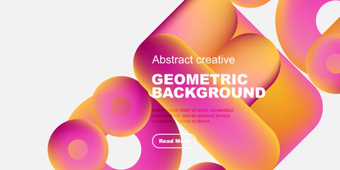 Poster - Abstract geometric background features vibrant pink, orange hues. Text overlay includes geometric background, plus sample text, button.