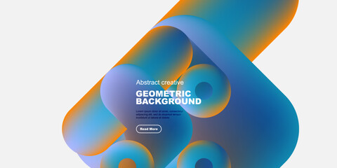 Poster - Abstract geometric shapes overlap, creating vibrant color gradients. Text promotes creative background design, inviting further exploration.