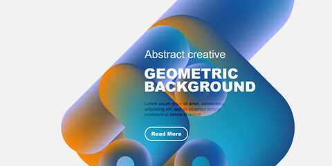 Poster - Abstract geometric background features vibrant blue, purple gradients. Text overlay includes sample content, call to action button. Modern design.