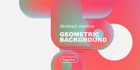 Poster - Abstract geometric background features vibrant color gradients. Text promotes content with read more call to action. Modern design elements present.