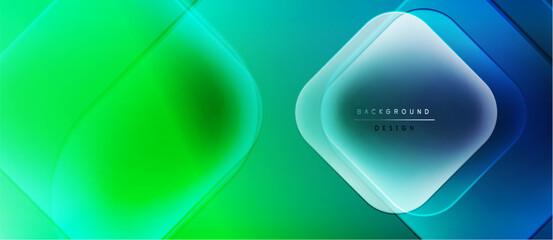Fototapete - Abstract gradient shapes overlap. Vivid turquoise, green hues dominate design. Modern, dynamic background texture presented.