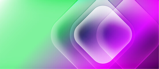 Fototapete - Abstract gradient background. Squares overlap creating soft light effects. Colors transition from green to purple. Modern design element.