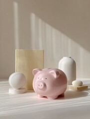 Leinwandbilder - Modern Piggy Bank Home Office Setup for Stable Income and Savings Habits Premium Finance Content for Millennial Personal Budgeting and Marketing