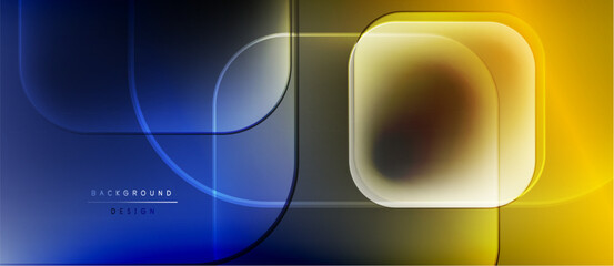 Leinwandbilder - Abstract geometric shapes, blue, yellow gradients. Modern design, smooth lines, dynamic composition. Minimalist background texture.