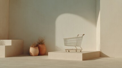 Leinwandbilder - Modern Minimalistic Shopping Cart Icon on Smooth Surface Premium E-commerce Concept for Confident Digital Retail Marketing and Online Store Advertising