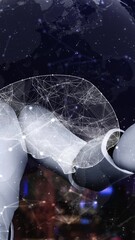 Poster - AI hominoid robot holding virtual hologram screen showing concept of AI brain and artificial intelligence thinking by machine learning process. 3D rendering.