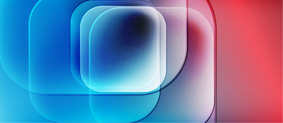 Fototapete - Abstract background. Overlapping squares blend blue, purple, red hues. Smooth gradients create modern visual effect.