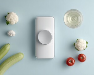 Poster - Modern Smart Kitchen Device for Personalized Nutrition Optimization with Fresh Vegetables and Digital Health Data Premium Lifestyle Wellness Content
