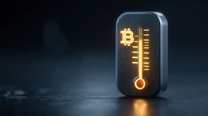 Poster - Thermometer on table displaying temperature for bitcoin sentiment analysis in cryptocurrency market research concept