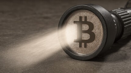 Poster - Illuminated bitcoin plug concept with spotlight beam highlighting breakout trends in cryptocurrency market analysis