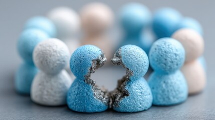 Poster - Stylized representation of small blue and white figures representing a business disruption team and collaborative efforts