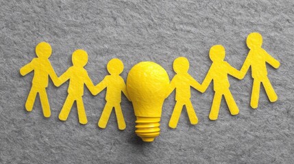 Poster - A light bulb surrounded by a group of people symbolizing energy and innovation in a business hackathon setting
