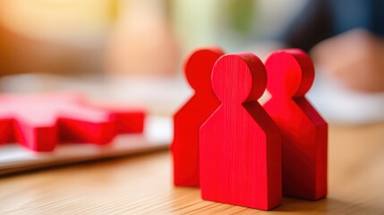 Poster - Red paper cut out of a person representing a cohesive growth strategy with interlocking gears in a business concept