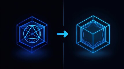 Poster - Minimalistic design of a blue and black hexagon symbolizing modern concepts in decentralized quantum exchange technology
