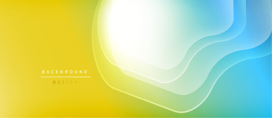 Fototapete - Abstract gradient background. Yellow, light blue, white colors blend smoothly. Wavy lines create dynamic visual effect. Modern design element.