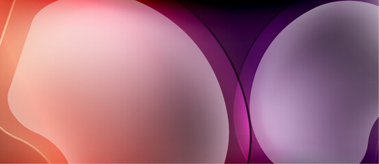 Poster - Abstract fluid shapes blend, creating soft gradients. Warm orange transitions into cool purple hues. Minimalist design evokes calm atmosphere.