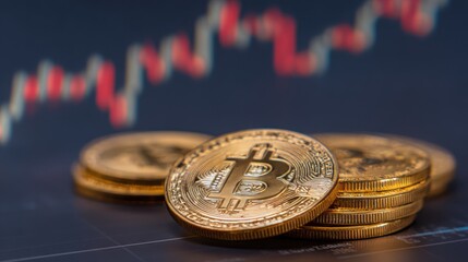 Poster - Bitcoin coin placed on a table surface representing modern trends in digital currency and decentralized financial systems