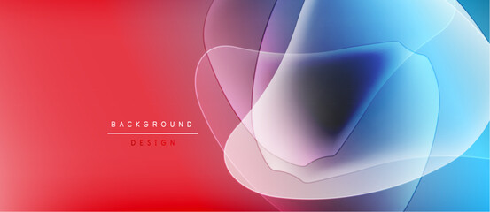 Poster - Abstract background features vibrant red, blue gradients. Overlapping translucent shapes create dynamic visual effect. Modern design elements present.