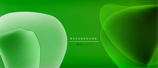 Poster - Abstract green background. Overlapping fluid shapes create dynamic visual effect. Minimalist design with text elements present.