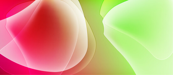 Fototapete - Abstract fluid shapes blend vibrant pinks, greens, beige tones. Smooth gradients create soft, organic forms. Minimalist design.