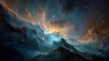 Wall Mural - Stunning Blue and Gold Nebula