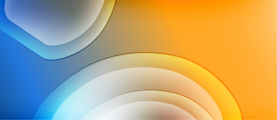 Fototapete - Abstract gradients blend blue, white, orange hues. Smooth curves create layered visual effect. Minimalist design evokes warmth, depth.