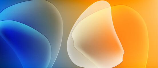 Fototapete - Abstract fluid shapes blend blue, gray, orange hues. Smooth gradients create soft visual texture. Minimalist design evokes calm atmosphere.