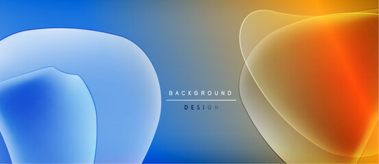 Fototapete - Abstract fluid shapes, blue to orange gradient. Modern design, smooth transitions, minimal text overlay. Background suitable for presentations.