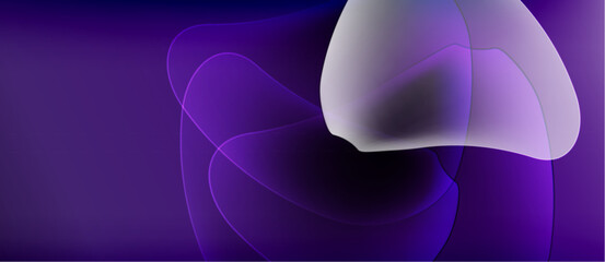 Fototapete - Abstract purple shapes overlap, creating soft gradients. Minimalist design evokes calm, fluid motion. Dark background emphasizes luminosity.