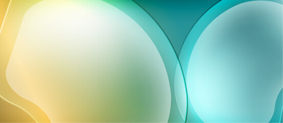 Poster - Abstract background features smooth, overlapping shapes. Colors transition from yellow to teal, creating soft gradients. Minimalist design.