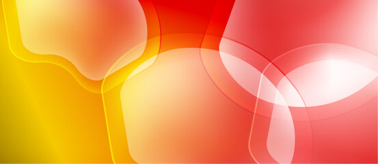 Fototapete - Abstract background features flowing shapes, warm colors. Yellow blends into orange, then red. Soft gradients create depth, visual interest.