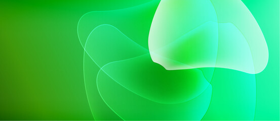 Fototapete - Abstract green shapes overlap, creating soft gradients. Lightness varies across composition, suggesting depth, fluidity. Minimalist design.